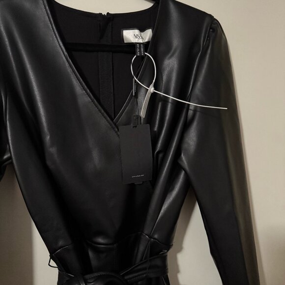 Nissa V-Neck Black Faux Leather Dress (L) NWT - Picture 6 of 9